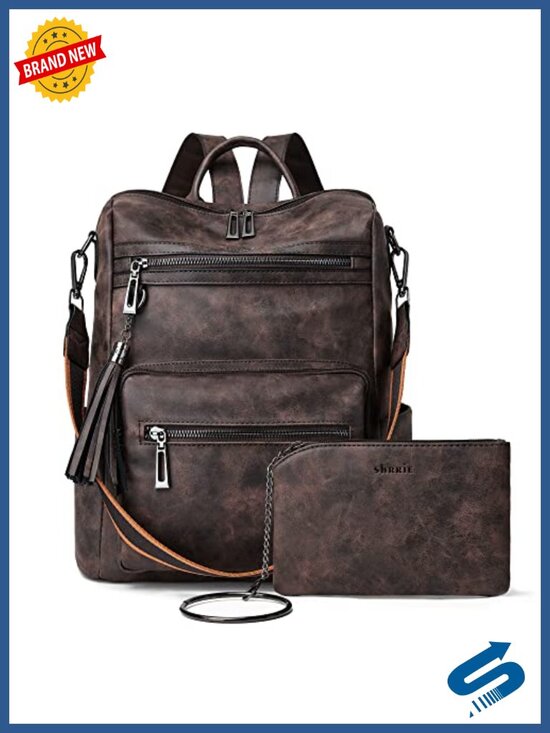 Vegan Leather Backpack Purse Convertible Shoulder Bag Travel Work Bag main image 4
